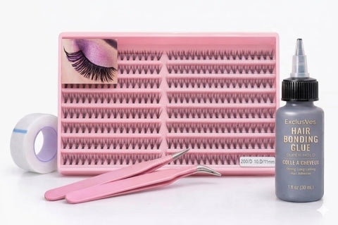 20D Cluster Lashes Kit 11mm – Individual Volume Eyelash Extensions Set with Bonding Glue, Eyelash Tape Roll & 2-in-1 Tweezers, Natural Soft Full Look, Easy Apply for Salon & Home Use
