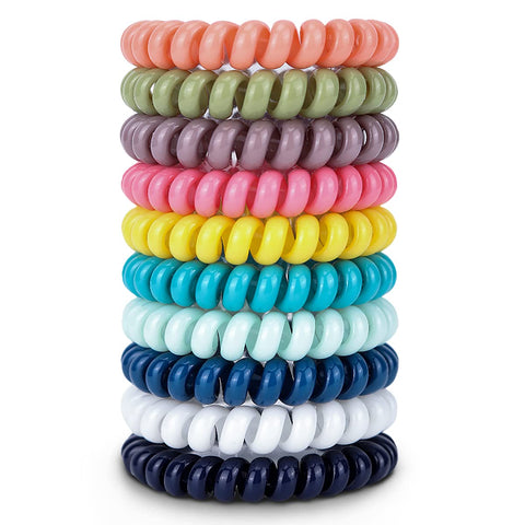 10 Piece Spiral Hair Ties For Thick Hair, Coil Elastics Hair Ties, Multicolor Medium Spiral Hair Ties, No Crease Hair Coils, Telephone Cord Hair Ties For Women And Girls (Macarone Color)