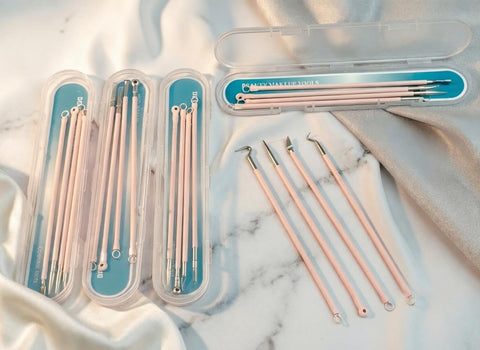 Facial Tool - Premium Quality Stainless Steel Blackhead Remover with Four Interchangeable Tips for Targeted Acne Treatment Helps Reduce Appearance of Large Pores and Promotes (4Pcs Pink)