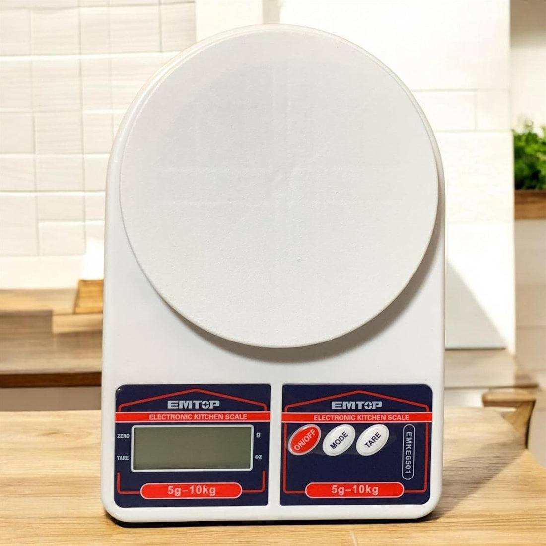 EMTOP Electronic Kitchen Scale, Digital, White, 5g-10kg Capacity, LCD Display