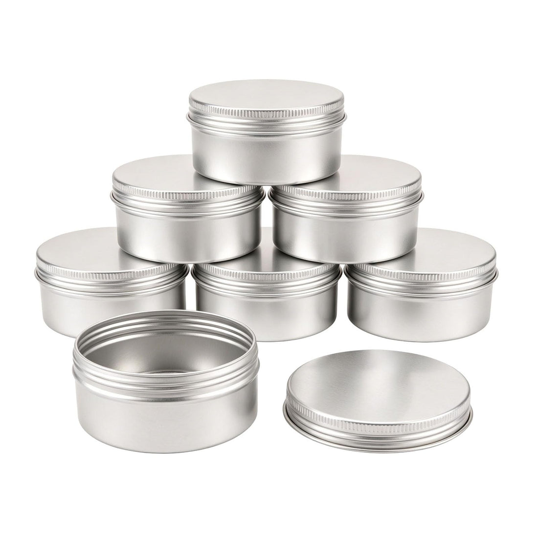 12PCS 50g Empty Refill Silver Aluminum Cosmetic Sample Packing Tins with Screw Lids Travel Round Storage Jar for Lip Balm DIY Candles Eye Shadow Powder