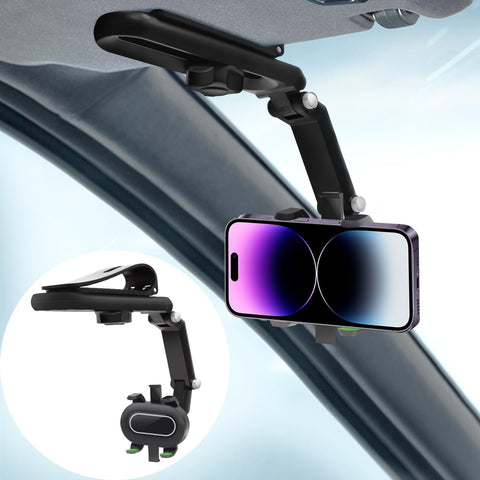 Rotatable and Retractable Car Phone Holder, 1080° Sun Visor Phone Holder Mount for Your Car, Adjustable Cell Phone Car Mount with Long Arm, Universal Car Phone Holder Fits All Phones and Most Cars