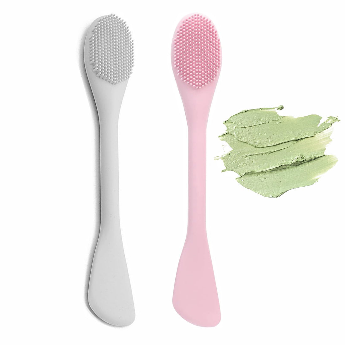 Pore Scrubber, Double-End Silicone Face Mask Brush Silicone Face Scrubber, 2Pcs Soft Mask Applicator Tool for Facial Mud,Facial Cleansing Brushes for Makeup Skincare Removal, Pink and Grey