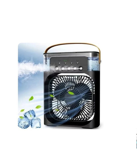 USB Powered Portable Mist Air Fan Humidifier, With Water Spray, Led Lights,3 Speeds & Timer (black) مرطب هواء محمول يعمل بمنفذ USB، مزود برذاذ ماء، وأضواء LED، و3 سرعات ومؤقت (أسود)