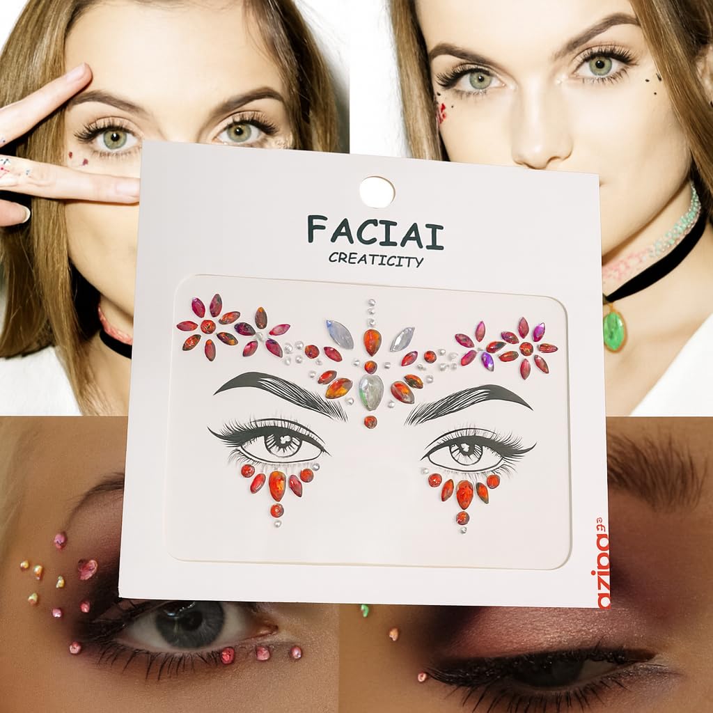 THE PACK - Crystal Tattoo Festival Jewels Rhinestones Body Gems Stickers Temporary Tattoos Eyes, Nail Decoration Face Rave Party Fashion Face Stickers for Women (R788f)
