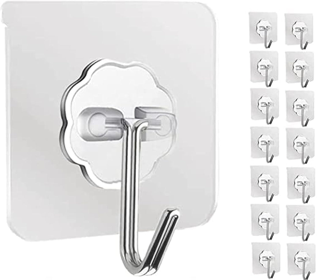 12Pcs Wall Hook Adhesive- Stick on Bathroom/Room/Door/Kitchen -Heavy Duty for Hanging Towels, Robes, Coats, Keys,Calendars (Standard, (Transparent Wall Hooks - 12Pcs))