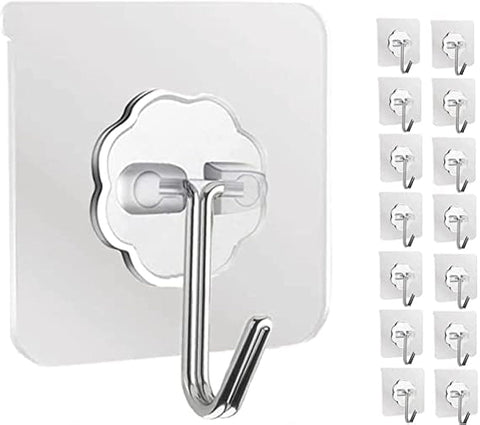 12Pcs Wall Hook Adhesive- Stick on Bathroom/Room/Door/Kitchen -Heavy Duty for Hanging Towels, Robes, Coats, Keys,Calendars (Standard, (Transparent Wall Hooks - 12Pcs))