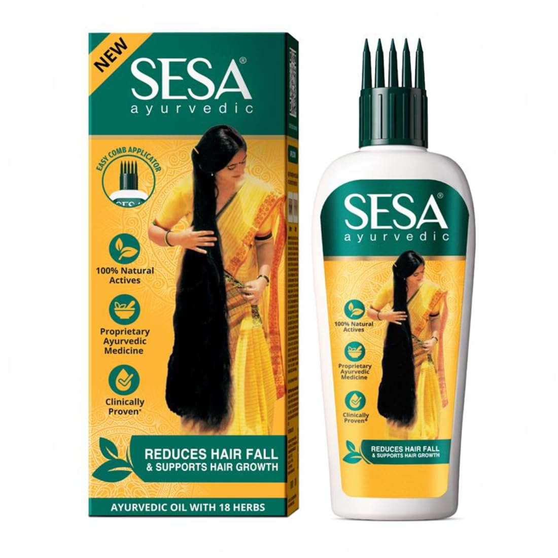 SESA Ayurvedic Hair Oil With Bhringraj & 17 Rare Herbs, Coconut and 4 Nourishing Oils for Hair Growth and Fall Control - Easy Applicator for Women and Men (200 ml)