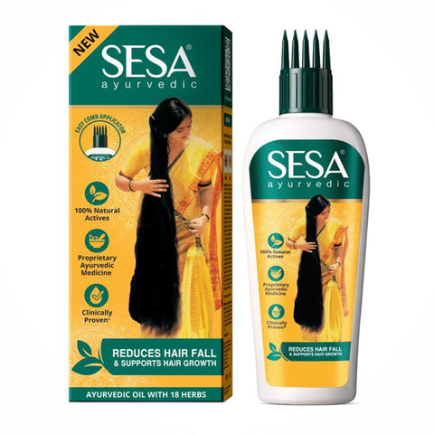 SESA Ayurvedic Hair Oil With Bhringraj & 17 Rare Herbs, Coconut and 4 Nourishing Oils for Hair Growth and Fall Control - Easy Applicator for Women and Men (200 ml)