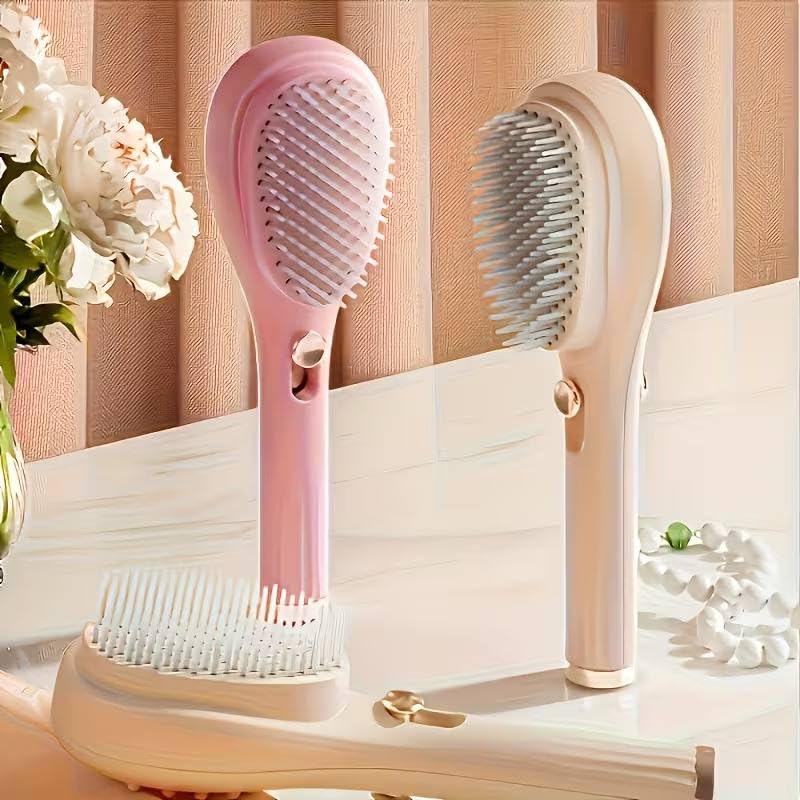 Self Cleaning Hair Brush Double Sided Detangling Comb Flexible Scalp Massage Brush Reduces Frizz for Daily Hair Care and Quick Hair Removal Tool