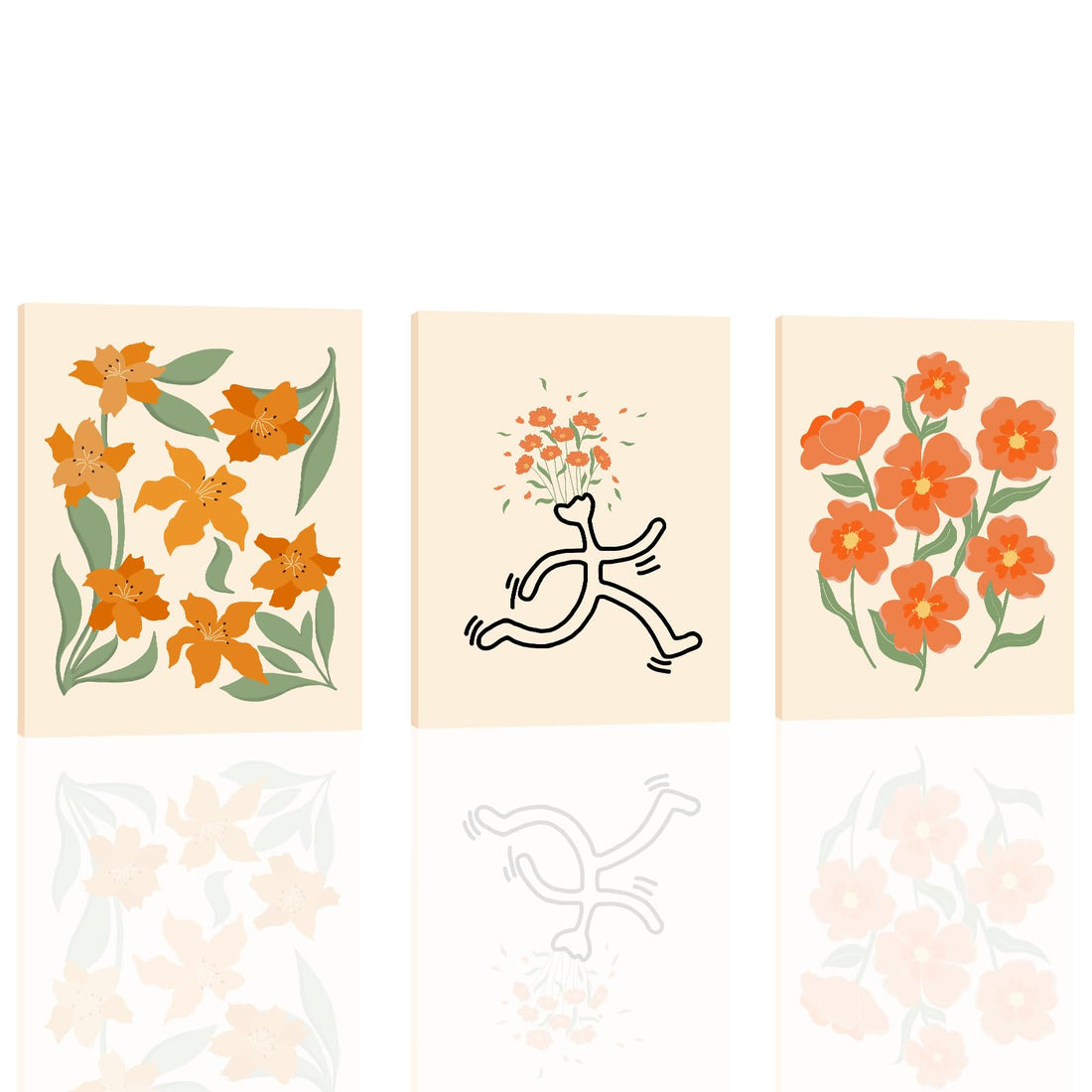 Boho Wall Decor 3 Panels Flowers Pictures Wall Art Funny Posters Abstract Aesthetic Pictures Prints Artwork Living Room Bedroom Home Office Decor Framed Ready to Hang(12x16 inchx3pcs)