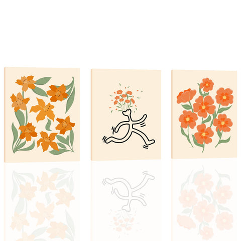 Boho Wall Decor 3 Panels Flowers Pictures Wall Art Funny Posters Abstract Aesthetic Pictures Prints Artwork Living Room Bedroom Home Office Decor Framed Ready to Hang(12x16 inchx3pcs)