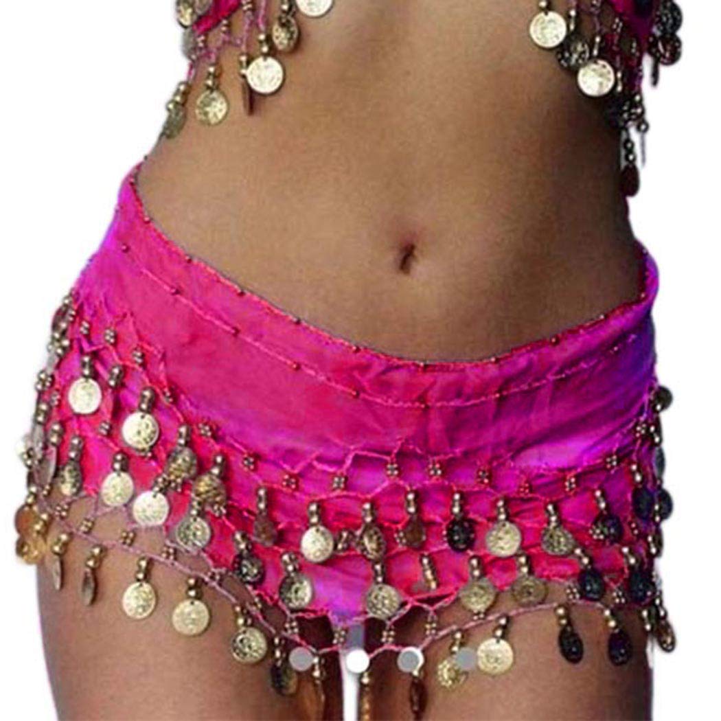 Belly Dance Hip Skirt Coin Tassel Scarf Sequin Wrap Rave Festival Costume for Women and Girls,