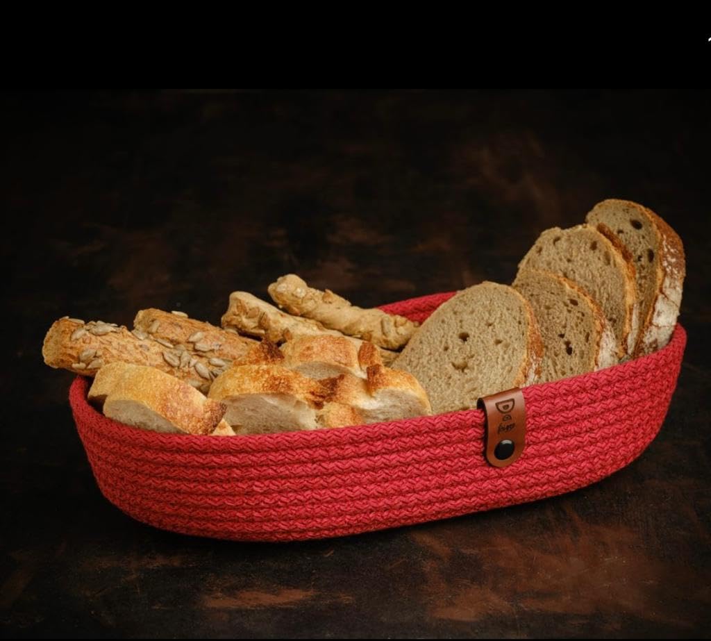 Woven It -Christmas Red Bread Basket, 25cm x 11cm x 6cm can be used in Kitchen, toilet, living room, dining room, kids room, bed room, indoor & outdoor.