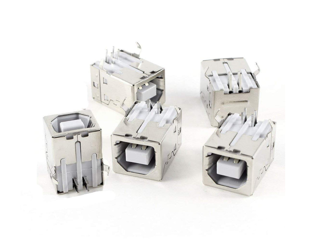 5 Pieces USB Type B Connectors, Silver, Metal, Connecting Parts for Printer and Scanner