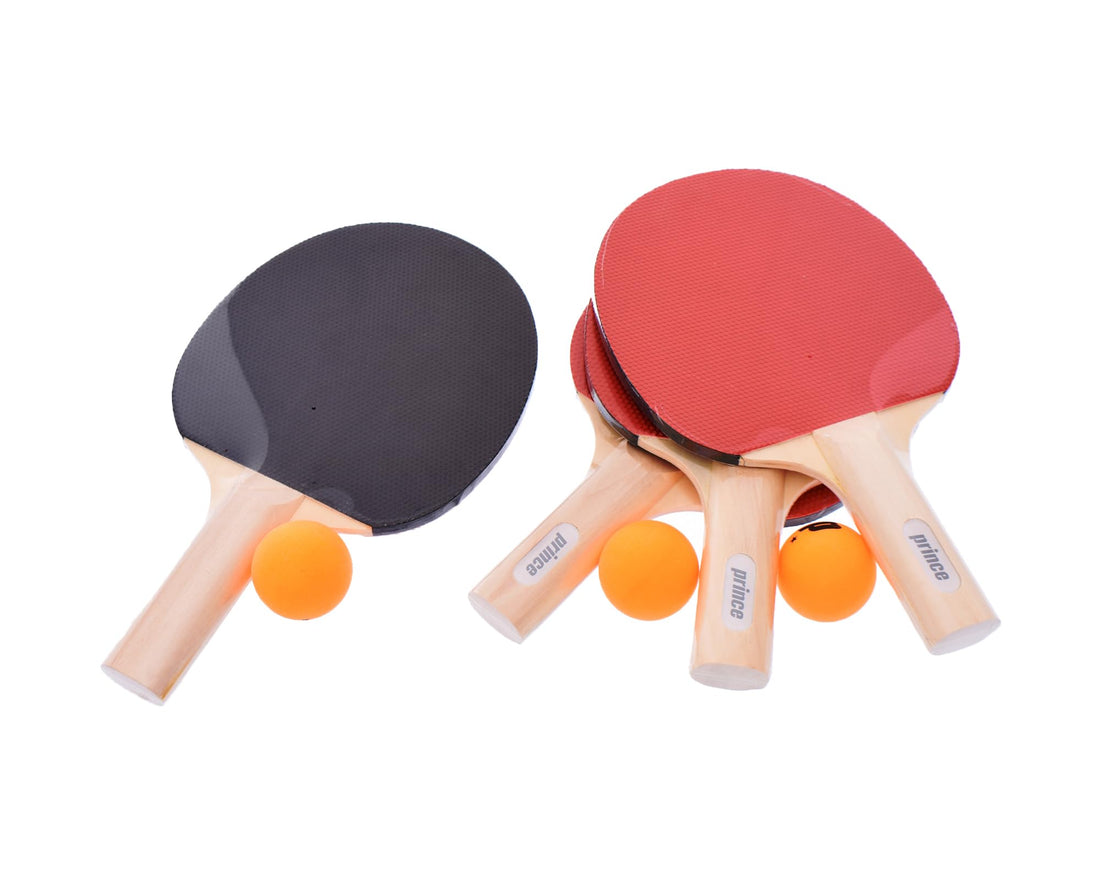 Generic Quadruple Ping Pong Racket with 3-Balls, Black/Red