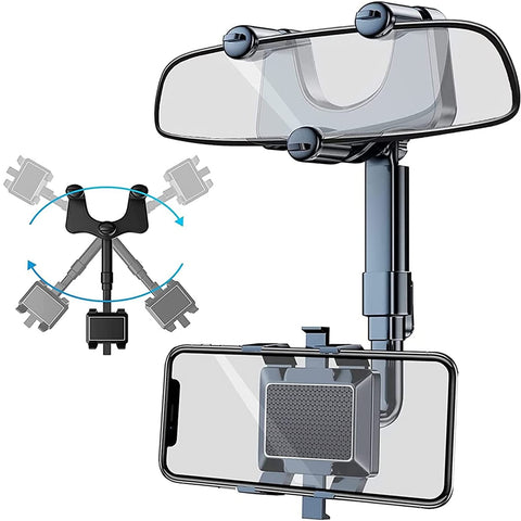 Auto Cell Phone Holder, Car Rearview Mirror Mount Base GPS Cell Phone Holder, 360° Rotatable Adjustable Retractable for iPhone Samsung Xiaomi etc
