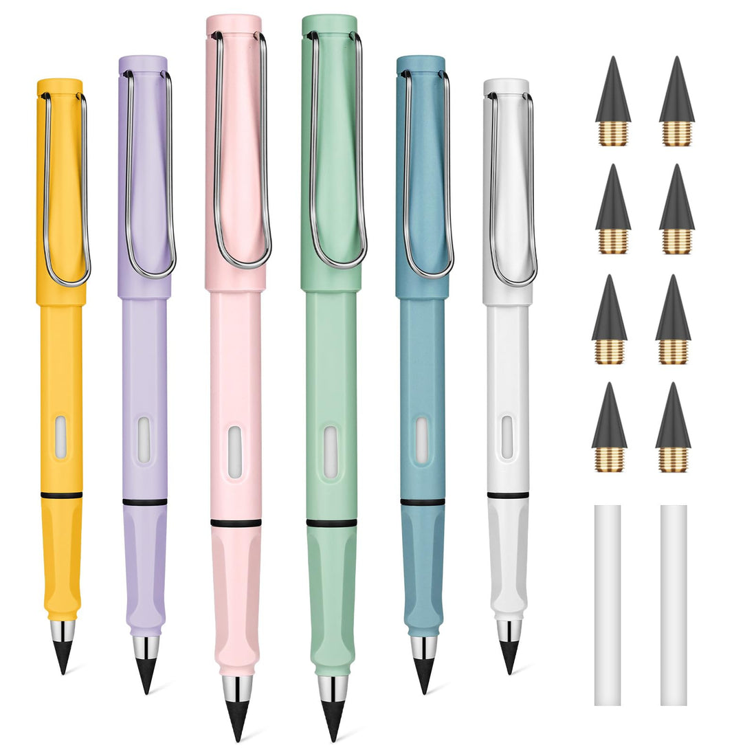 OFFCUP Everlasting Pencil, 6pcs Infinity with Eraser and Replacement Nibs, Reusable Inkless for Writing, Drawing, Students Home Office School Supplies (Macarons)