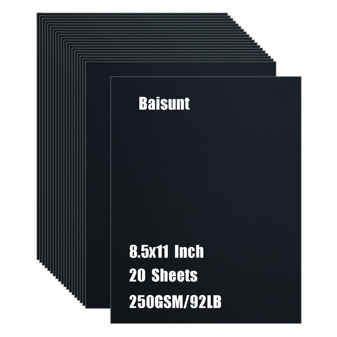 Baisunt 20 Sheets Black Cardstock 250GSM/92lb Thick Blank Craft Paper for DIY Art Project, Scrapbook, Cards and Invitations Making(8.5 x 11 Inches)