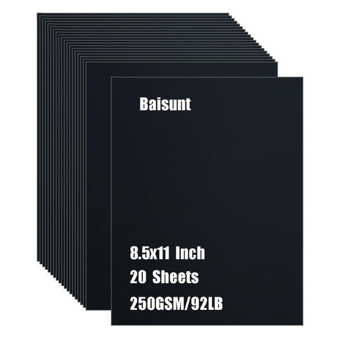 Baisunt 20 Sheets Black Cardstock 250GSM/92lb Thick Blank Craft Paper for DIY Art Project, Scrapbook, Cards and Invitations Making(8.5 x 11 Inches)