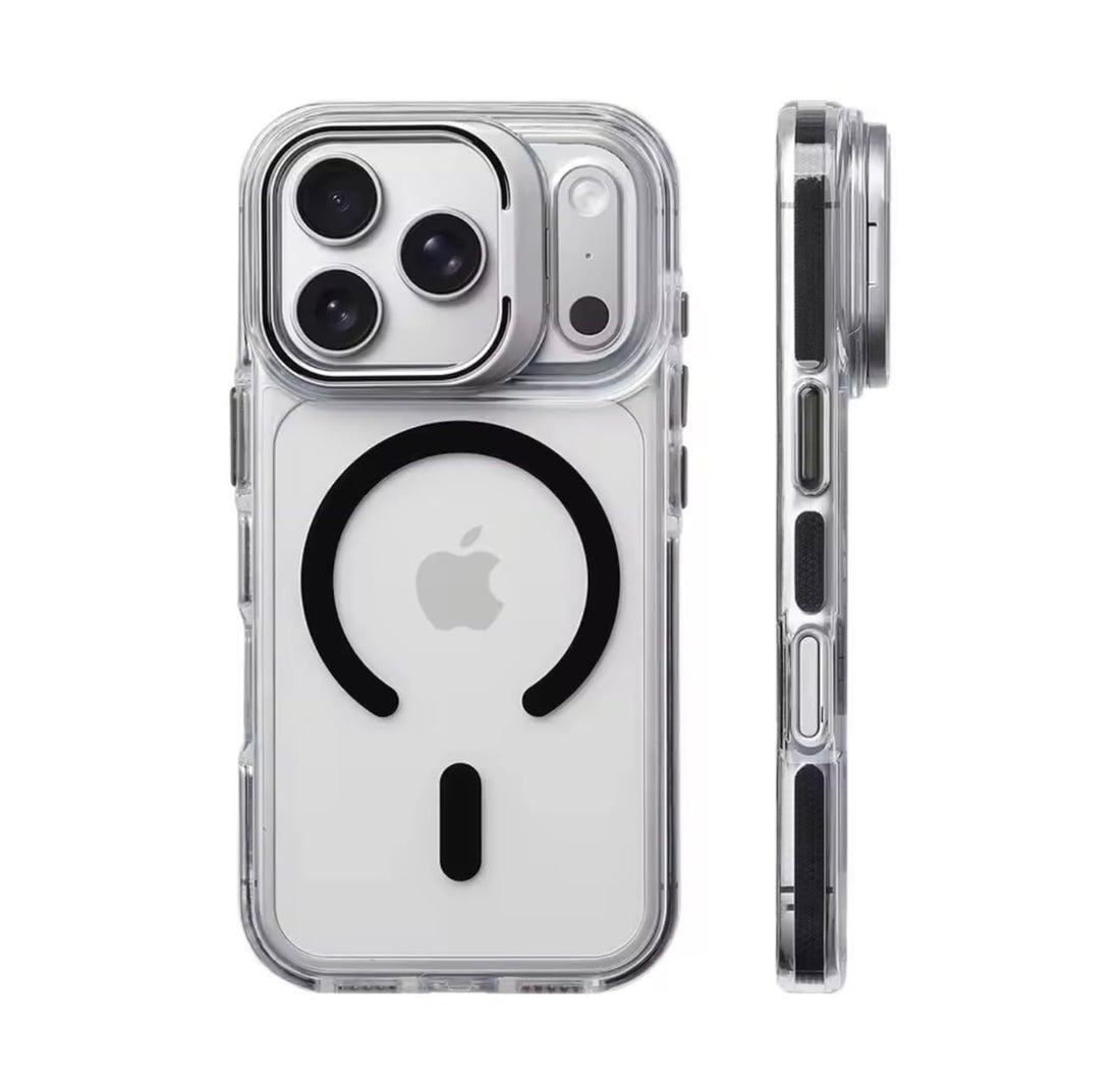 Fekra Luxury Magnetic Clear Case for iPhone 17 Pro Max MagSafe Compatible Shockproof Transparent Bumper with Camera Lens Protector & Built-in Stand, Slim Protective (Clear Black, iPhone 17 Pro Max)