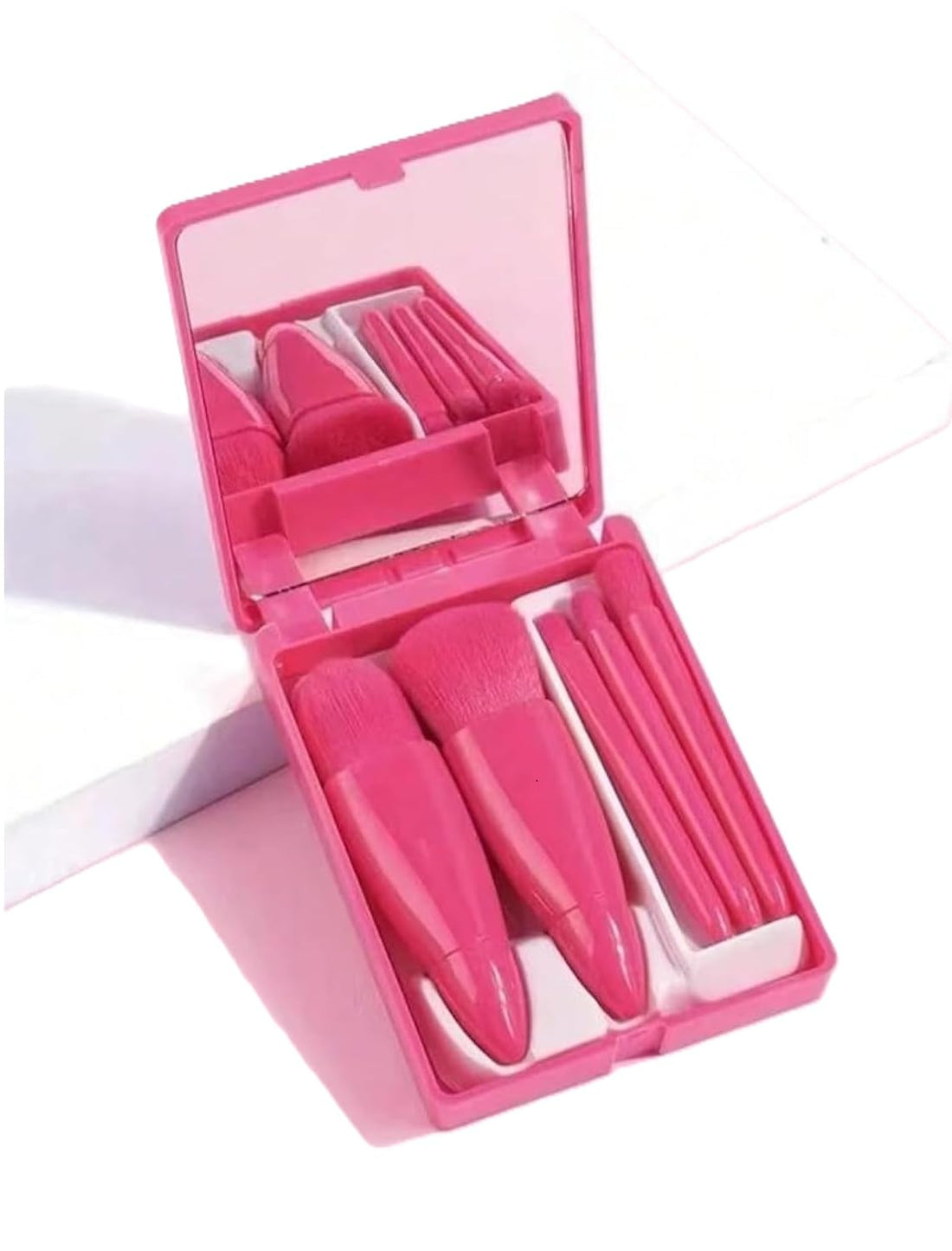 VETELLY - Makeup Brush Set 5 Pcs Professional Travel Small Makeup Brushes with Brush Case Built-in Mirror(Random Color)