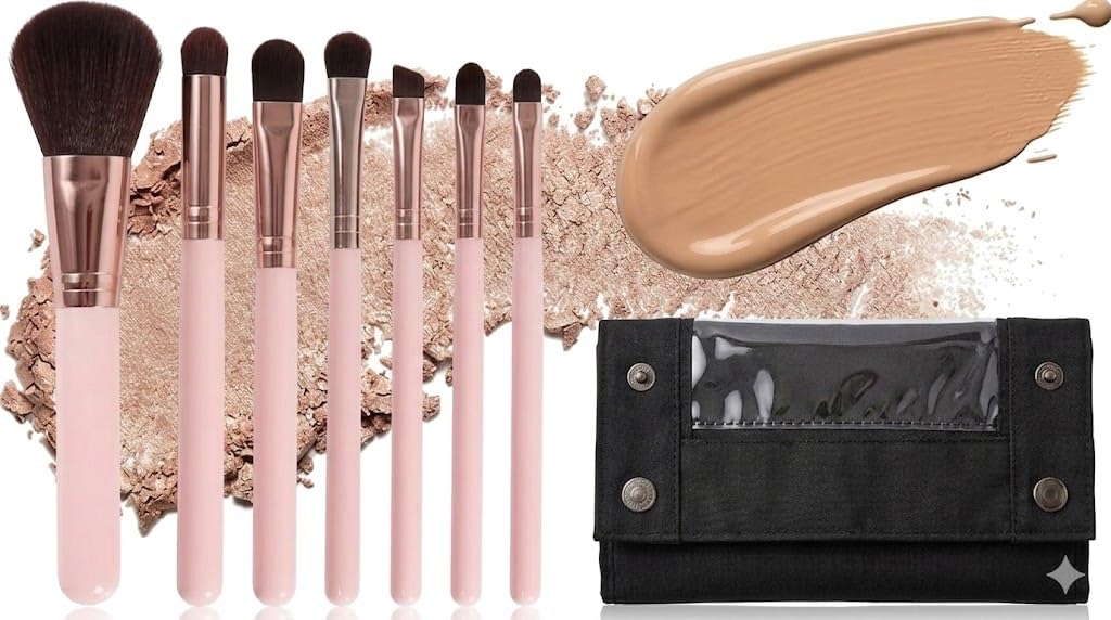 Makeup Brush Set for Women Portable Blusher and Concealer Tools with Wooden Handles Easy to Clean for Travel and Daily Use-7 PCS WITH BLACK BAGE