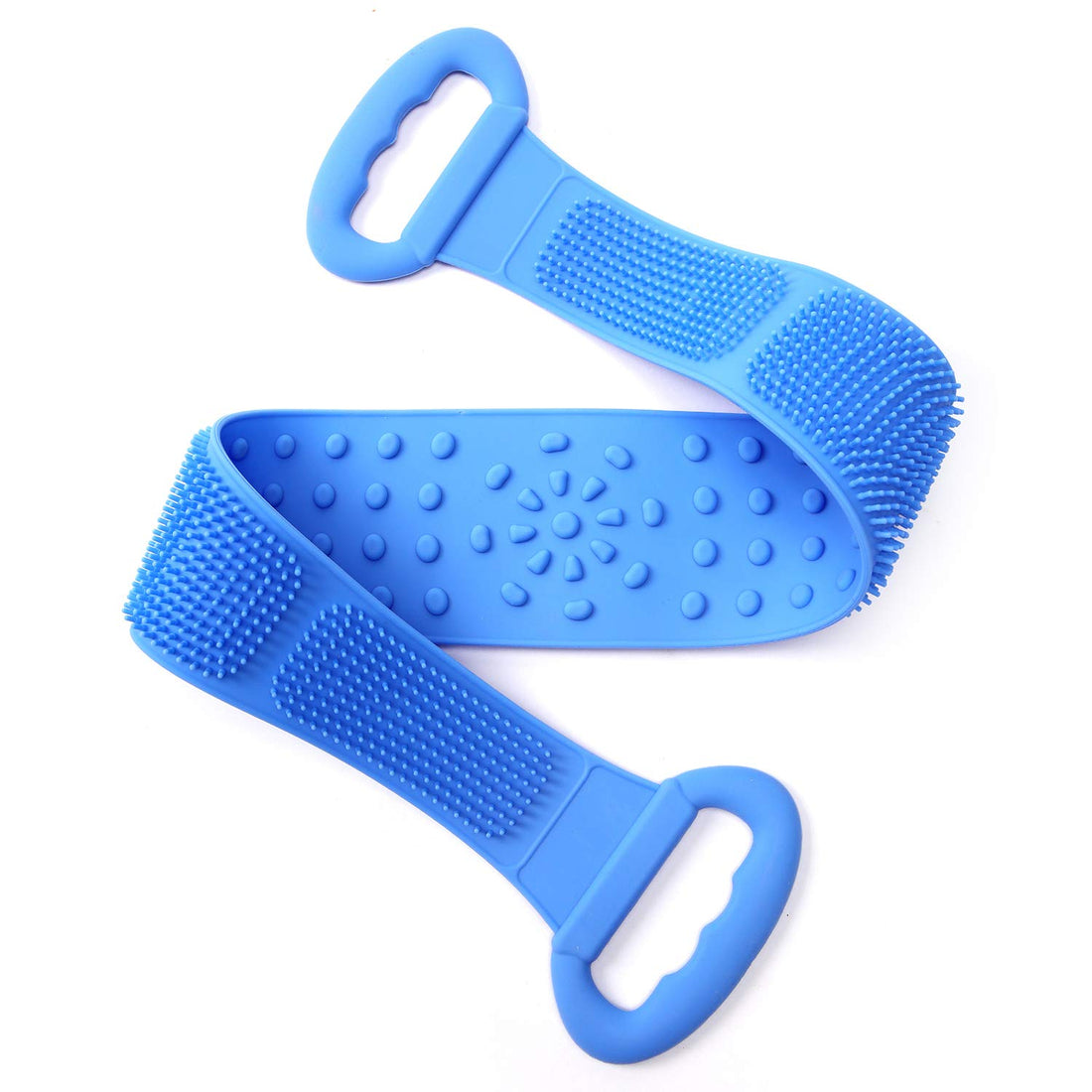 Silicone Bath Body Brush - 80x11cm Longest Quick Foaming Cleaner (Blue) with Handles - Exfoliating Back Scrubber for Shower - Hygienic Back Wash Scrub to Relax and Arm & Foot Gentle Massage