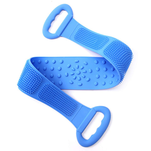 Silicone Bath Body Brush - 80x11cm Longest Quick Foaming Cleaner (Blue) with Handles - Exfoliating Back Scrubber for Shower - Hygienic Back Wash Scrub to Relax and Arm & Foot Gentle Massage