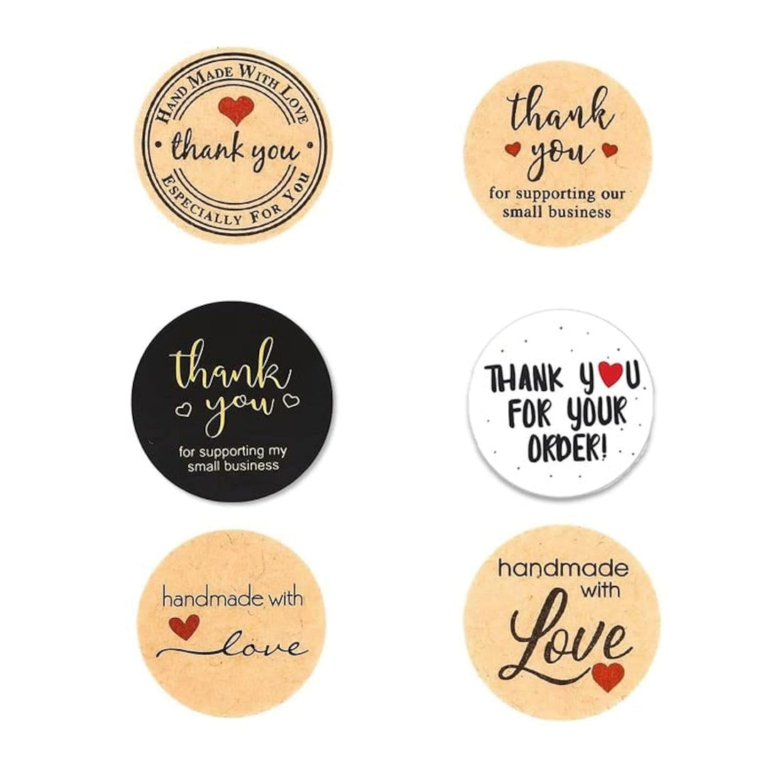 Thank You Hand made with love Stickers Round Labels 1 Inch 25 mm, 6 Modern Style Design models Craft Gold fonts, for Envelope Greeting Cards Hand Made Gifts Packing Supplies D2 no. of labels (42)