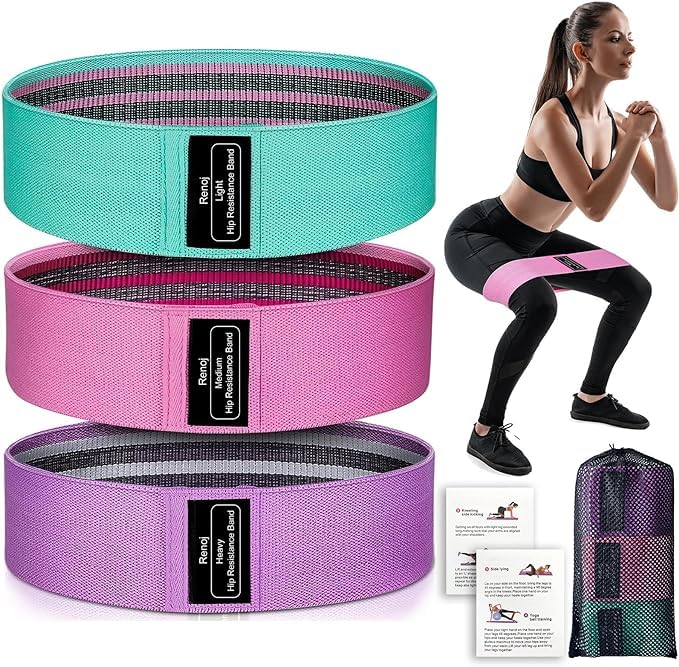 Resistance Bands, Exercise Bands Set of 3 for Butt, Legs, Pilates, Teal, Pink, Purple