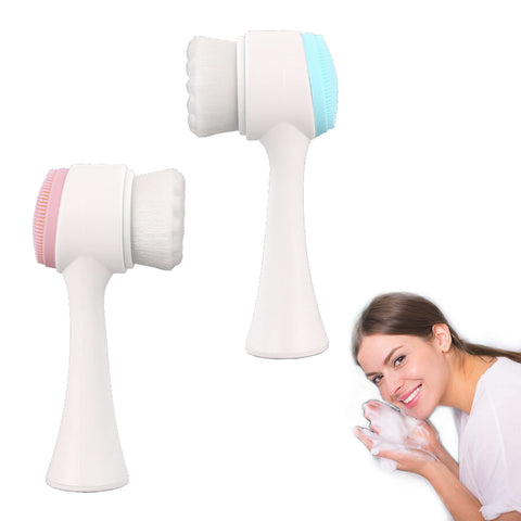 TUSNAKE Facial Cleansing Brush,Manual Double Face Facial Cleansing Massage Brush, Skin Exfoliating Clean System for Deep Cleaning, Brush Face Skin Care Clean Brush. (Blue+Pink)