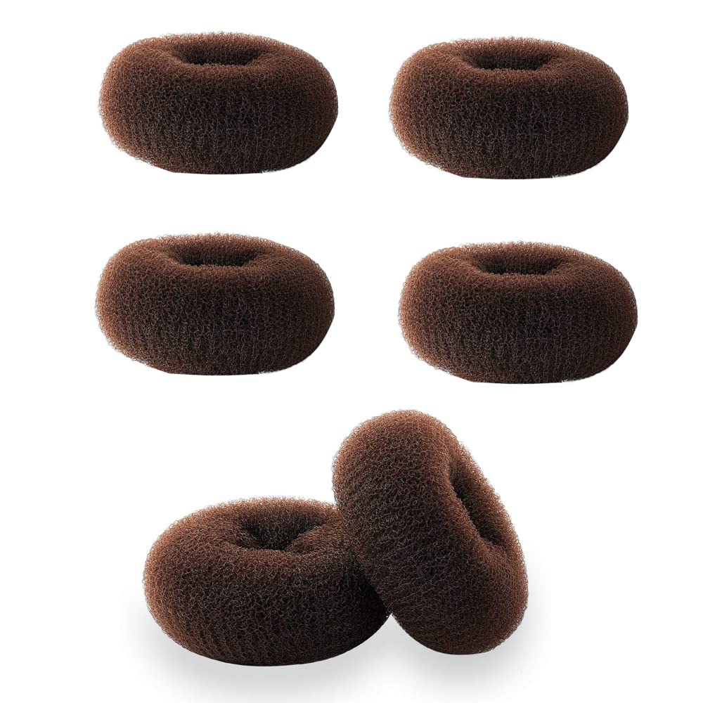 DELFINO Extra Small Hair Bun Maker for Kids, Nylon Hair Donut Sock Bun Form for Girls Mini Hair Doughnut Shaper for Short and Thin Hair Small Size 2 Inch(6 PCS - Dark Brown)