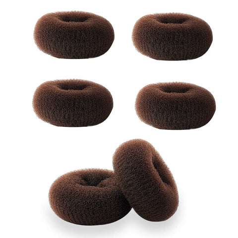 DELFINO Extra Small Hair Bun Maker for Kids, Nylon Hair Donut Sock Bun Form for Girls Mini Hair Doughnut Shaper for Short and Thin Hair Small Size 2 Inch(6 PCS - Dark Brown)