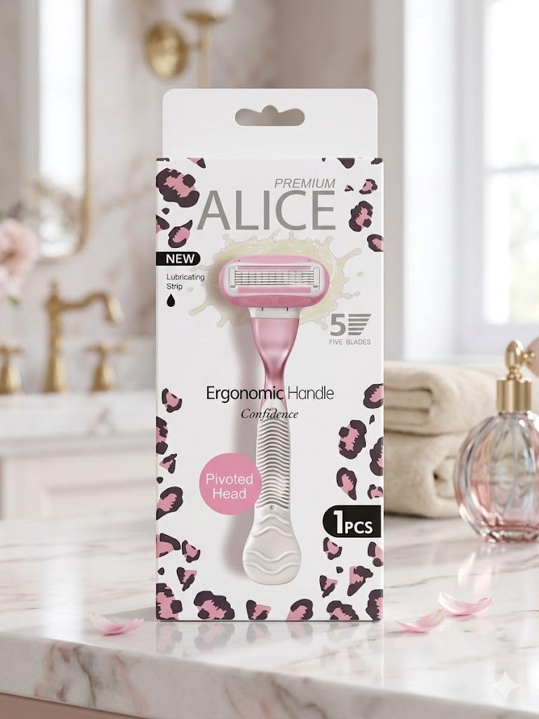 Women's Body Razor, 5 Blades, Ergonomic Handle, Movable Head, Lubricating Strip, Pink, 1 Count