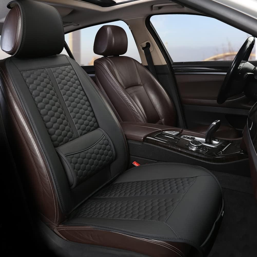 ASSAFCO Car Seats Covers, 1 Pair Universal Sideless Driver Seat Protectors with Lumbar Support and Headrest Cover (black)