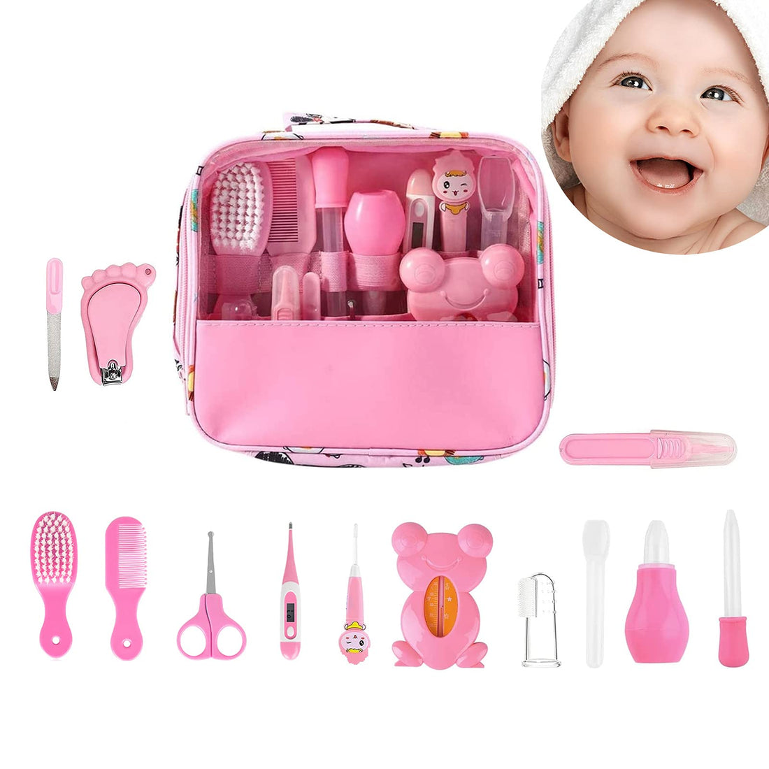 CISIMEY 13Pcs Baby Healthcare & Grooming Kit, Baby Nail Clippers, Baby Manicure Kit Nursery Care With Medicine Dispenser/Baby Comb/Nail Clippers/Finger Toothbrush For Baby Shower Gifts