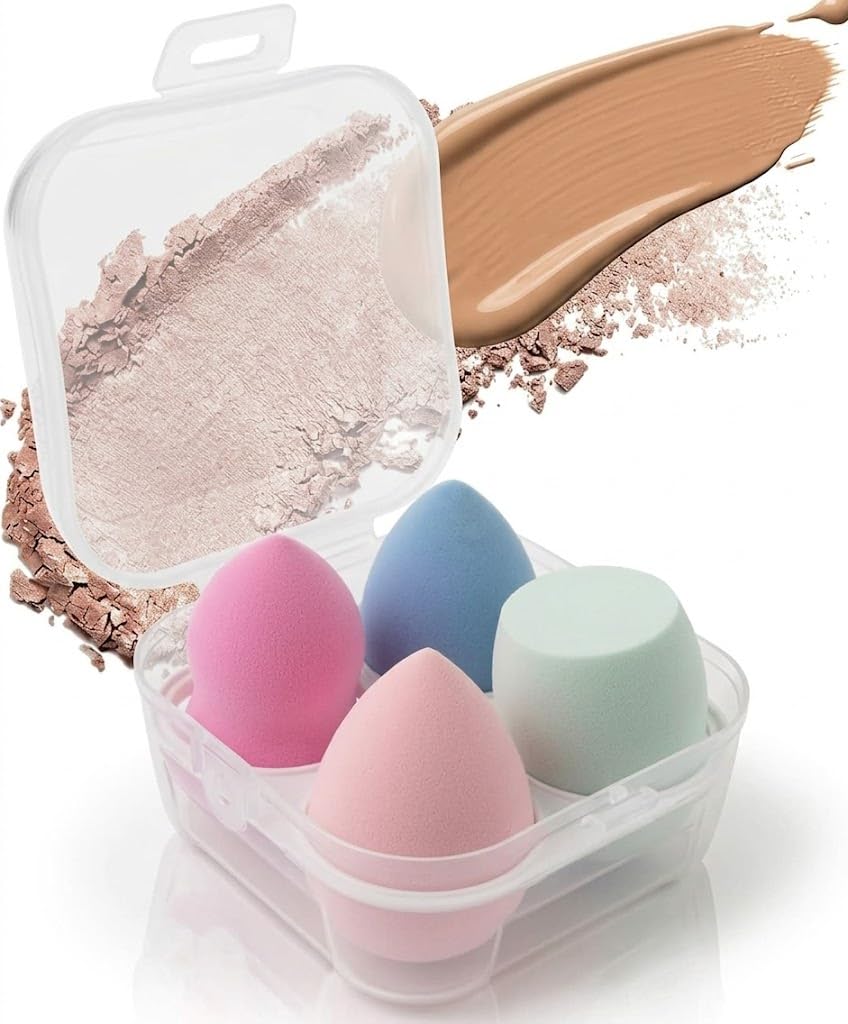 4 Pcs in A Storage Box,Makeup Cosmetic Puff Makeup Sponge With Storage Box Foundation Blending Sponge, Professional Beauty Makeup Set (Multicolour)