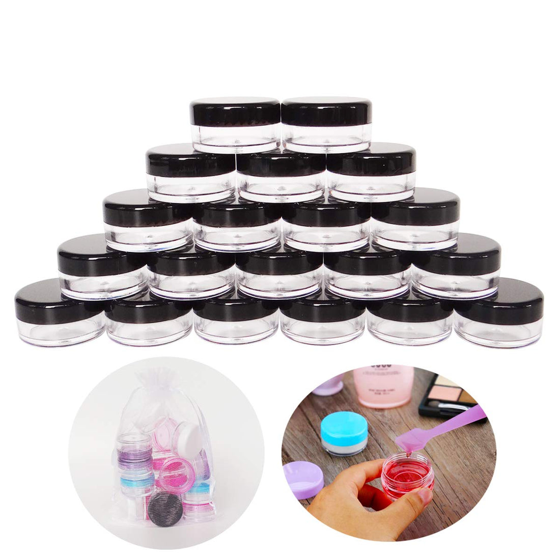 GreatforU Pack of 20 Containers, 3 g Empty Samples, 3 ml Small Cosmetic Containers with Lid for Cosmetic Jar, Make-up, Eyeshadow, Nails, Samples, Lip Gloss, Balm, Bath Lotion, Face Cream, Ointments