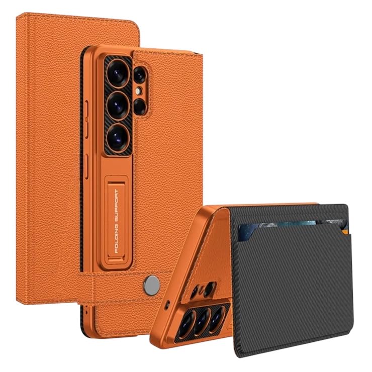 Fekra Premium GKK For Samsung Galaxy S26 Ultra Case with Card Holder, Kickstand Leather Flip Phone Cover (Orange, Samsung Galaxy S26 Ultra)