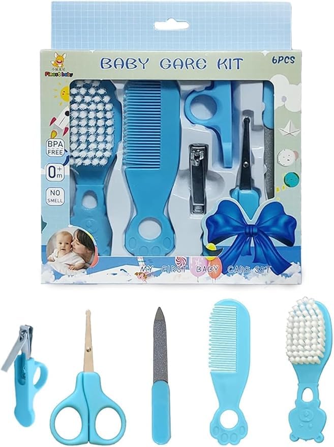 Baby Nail Care - Baby Grooming Kit & Cleaning Kit for Infant Personal Daily Cleaning, Newborn Manicure Set Baby Health Care Kit Nail Clippers Hairbrush, 6 PCS (Blue)