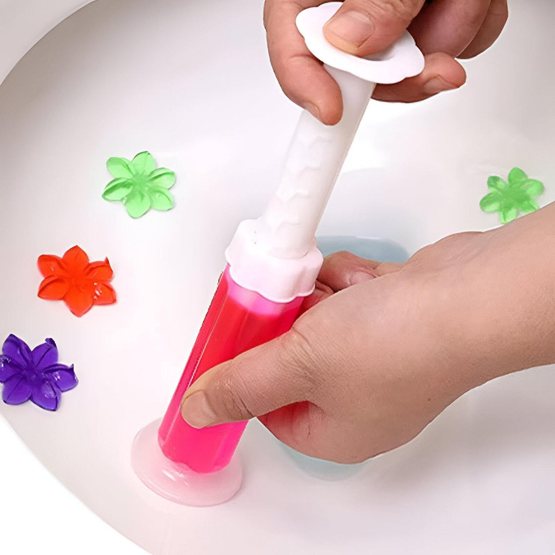 Scented Toilet Gel Dispenser - Flower-design deodorizer with powerful disinfectant, sanitizer, and strong adhesive for lasting odor control in bathrooms.