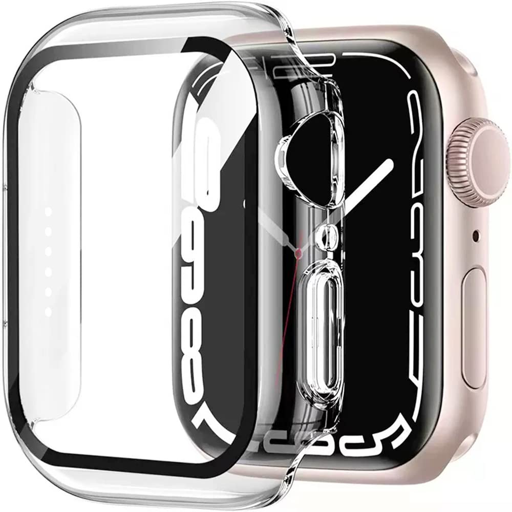2 Pack 40mm Clear Case Compatible with Apple Watch Series 6 5 4 SE 40mm Tempered Glass Screen Protector Case, Full Coverage Hard PC Ultra-Thin Shockproof Iwatch Cover Bumper (40mm, Clear+Clear)