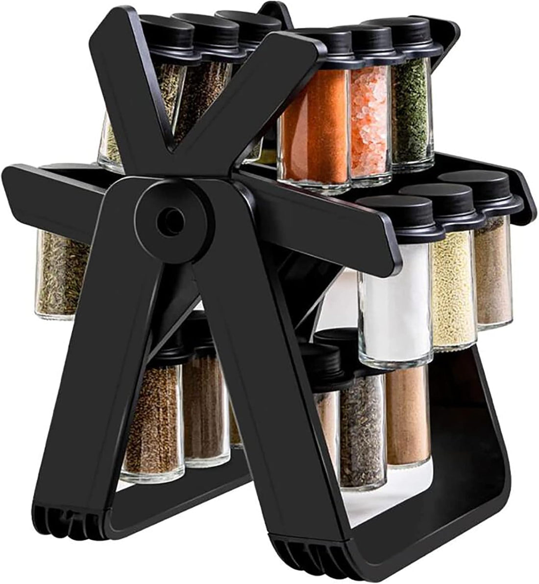 Modern Style Revolving Spice Rack Set with 18 Empty Jars, 360° Rotating Ferris Wheel Seasoning Organiser, 300ml Capacity per Jar, Assorted Colours
