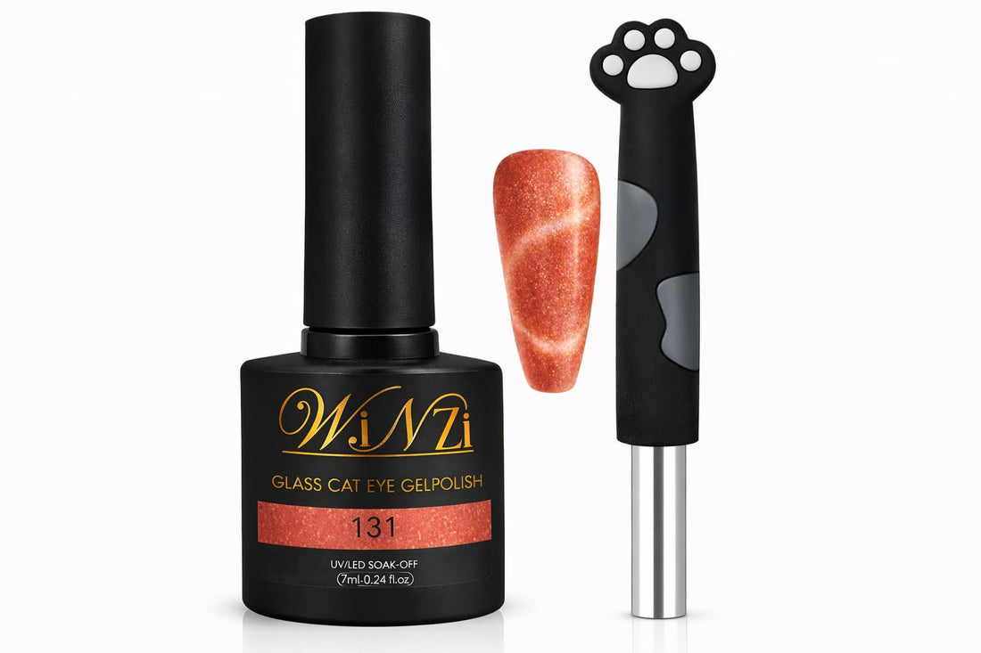 Cat Eye Gel Nail Polish Kit, Copper Orange Metallic 7ml with Metal Magnetic Tool, Soak Off UV LED Nail Art Gel Polish for 3D Magnetic Effect, 2 Piece Set