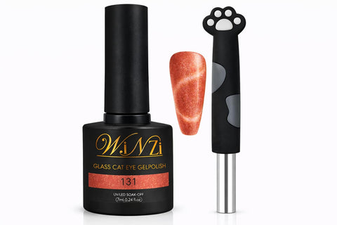 Cat Eye Gel Nail Polish Kit, Copper Orange Metallic 7ml with Metal Magnetic Tool, Soak Off UV LED Nail Art Gel Polish for 3D Magnetic Effect, 2 Piece Set