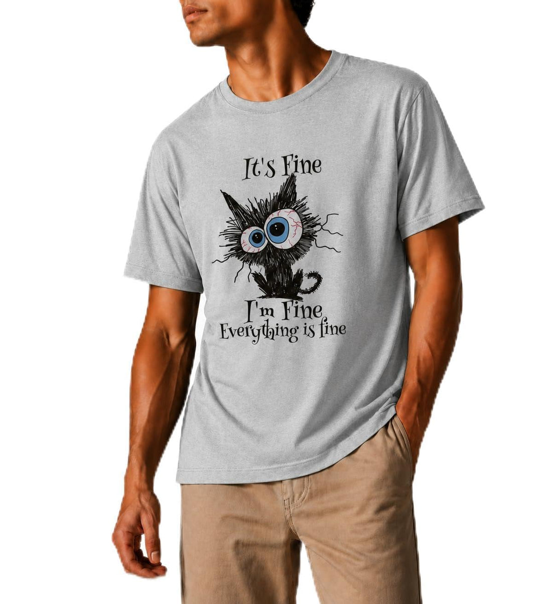 Relax Fit T-shirt – Cotton, 'It's Fine I'm Fine Everything is Fine' Print, Casual Style – Grey