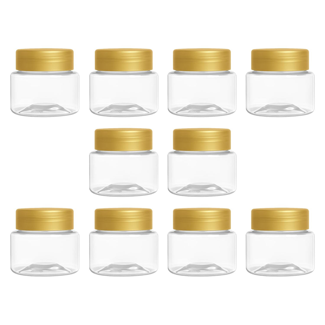 artistic 10 Pieces Plastic Jar Clear White 50ml - Diameter 3.7 Cents Different Colors Lid High Quality Plastic and Healthy for Storage - By artistic (Gold)