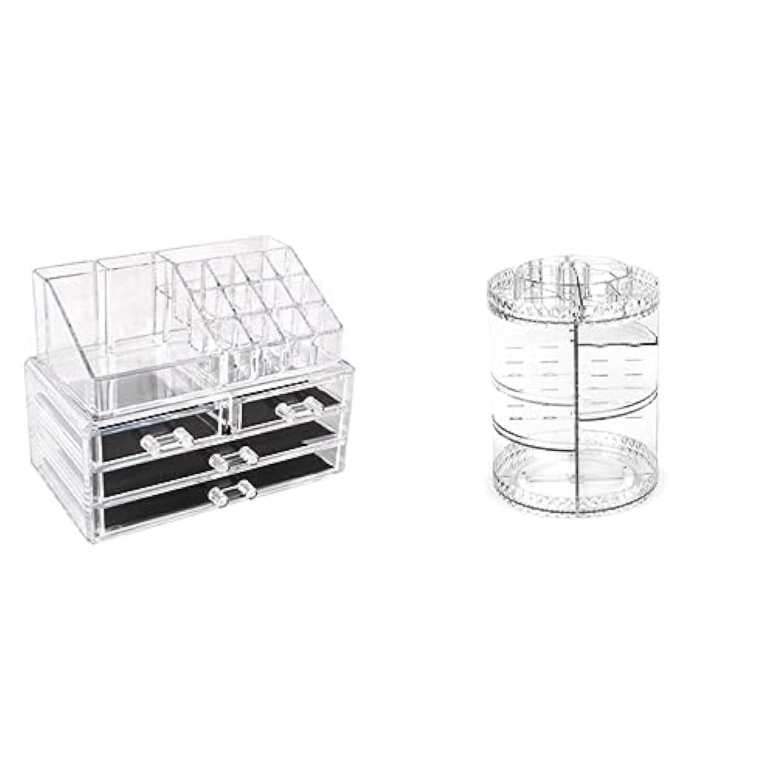Clear Acrylic Cosmetic Organizer (4 Drawer) - Makeup Holder for Lipstick, Brushes + 360 Degree Rotating Makeup Organizer - Adjustable, Fits Different Cosmetics.