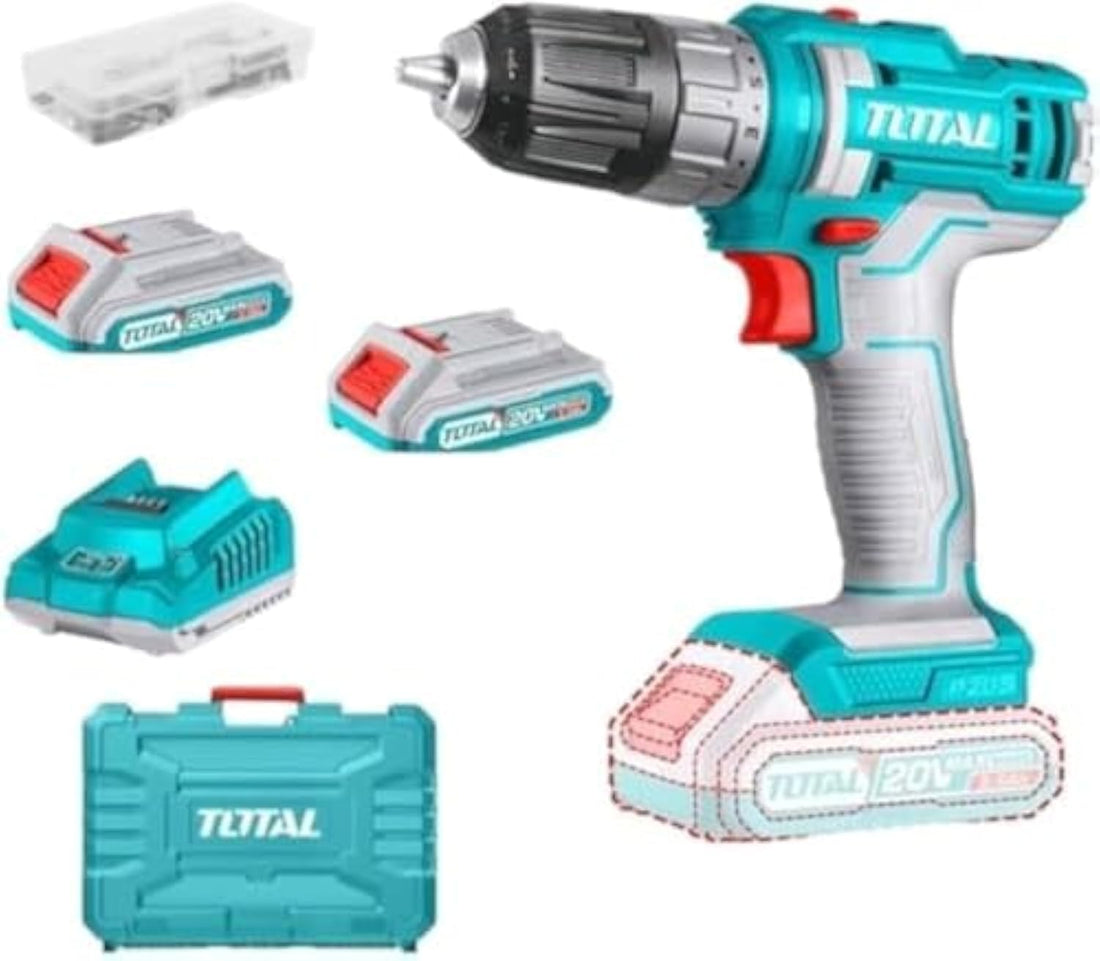Total Lithium-Ion cordless drill TOTAL 20V 2A Mechanical 2-speed gear 45NM Spindle lock function - TDLI200528